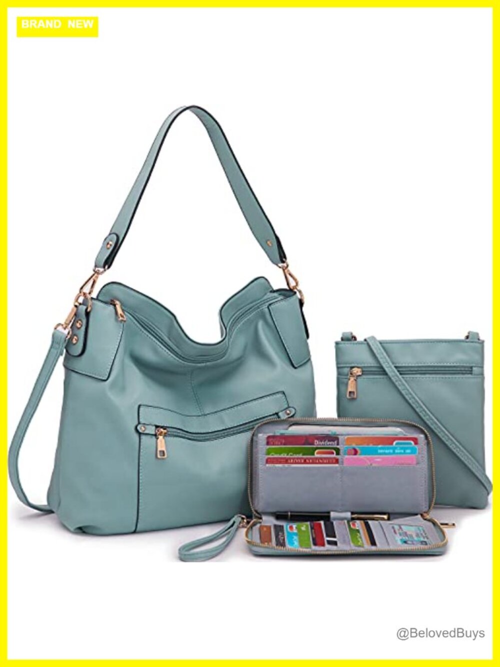 Large Faux Leather Hobo Purse Crossbody Bag Wallet Set for Women